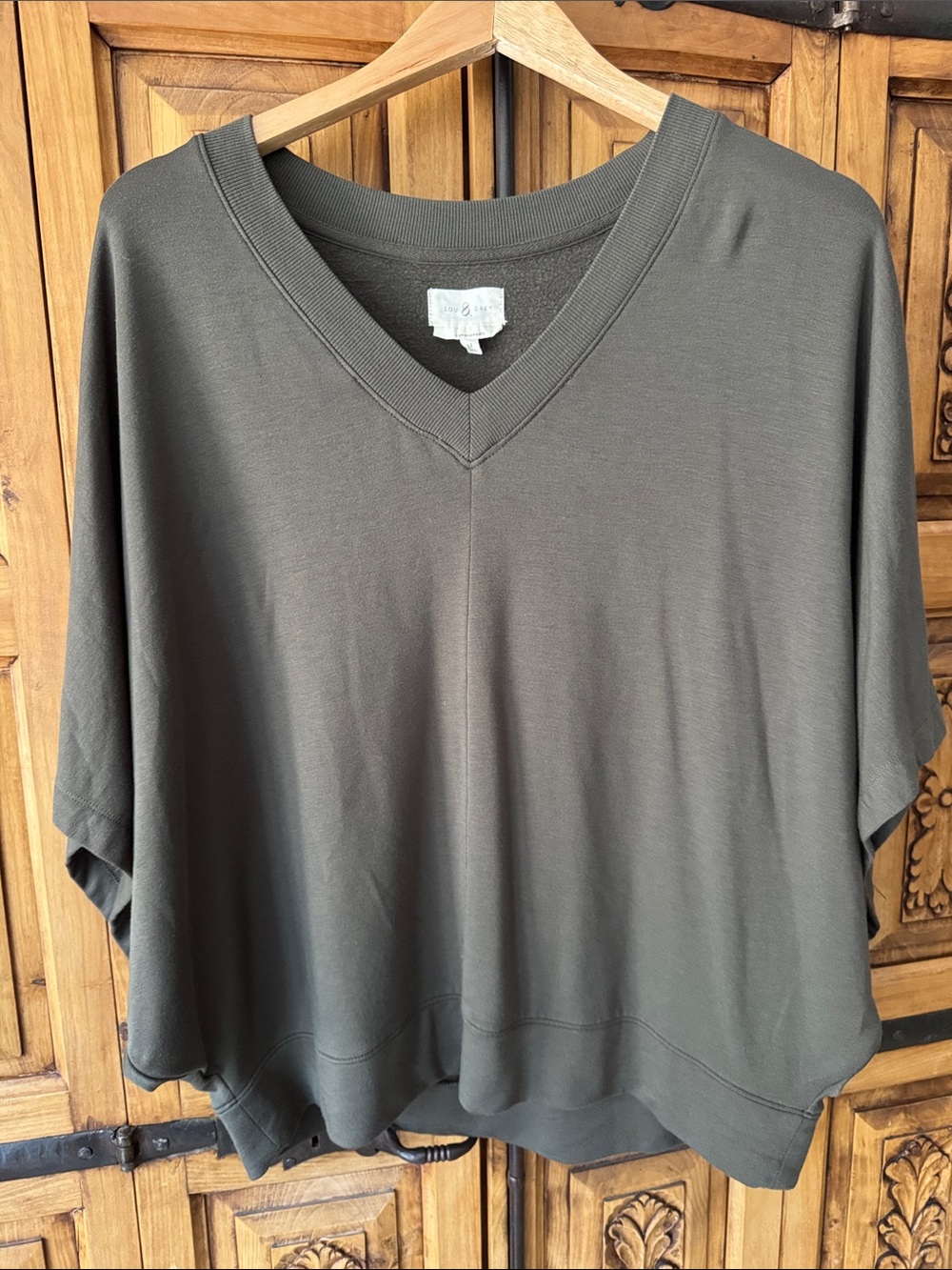 Lou & Grey SignatureSoft Olive V‑Neck Dolman Sleeve Top